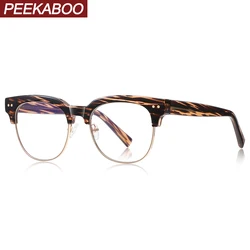 Peekaboo half metal blue light filter glasses for women clear lens TR90 CP acetate classic glasses frame for men rivets unisex