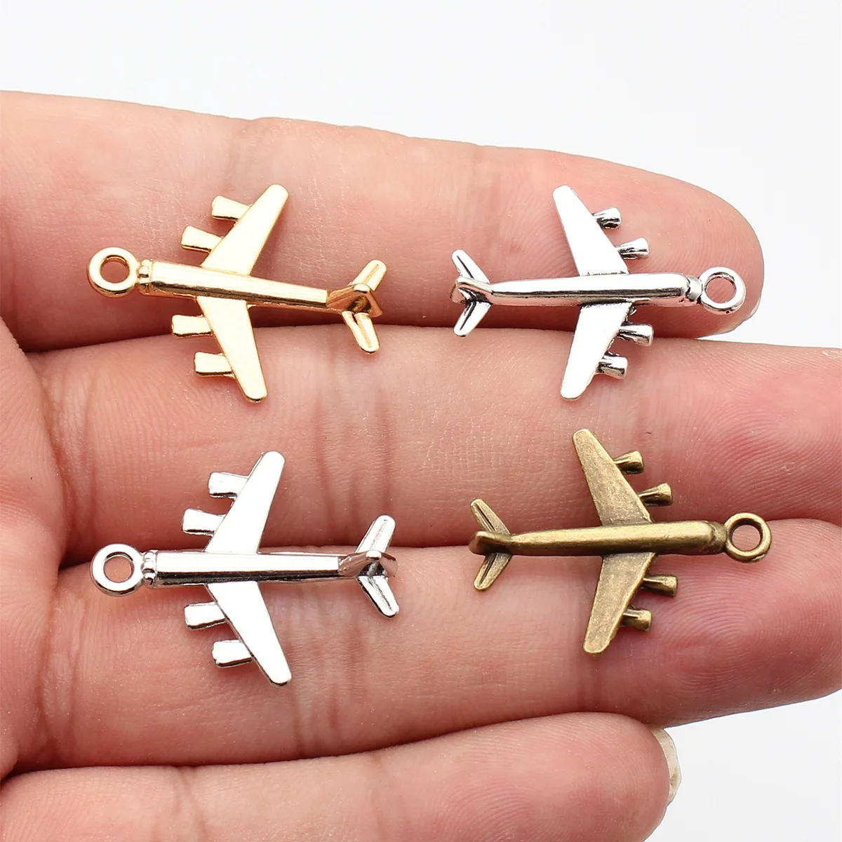 WYSIWYG 10pcs 27x21mm Airplane Fighter Charm Pendants For Jewelry Making 4 Colors Aircraft Pendants Charm