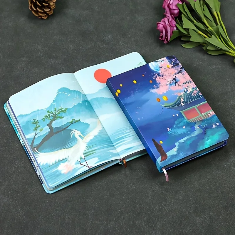 112-Page A5 Color Page Notebook -Vintage Themed Diary, for Travel Planning,Office and Study Essentials,for Writing, Note-Taking