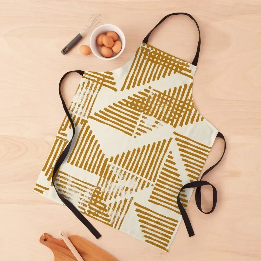 

Striped Triangle Geometric Block Print in Mustard Yellow Apron Kids women's work Cooking Apron