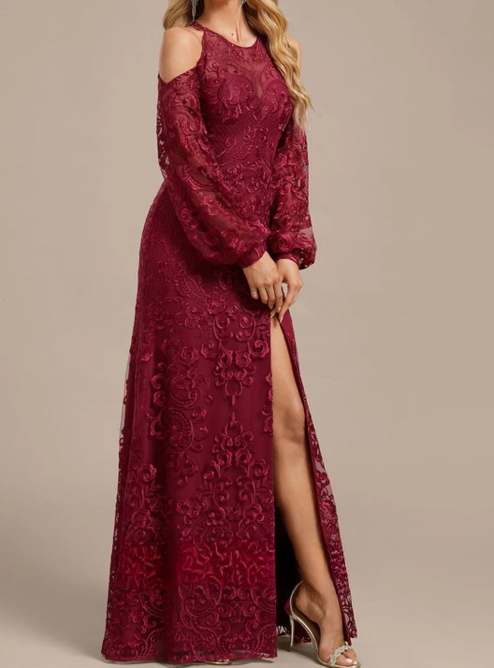 2025 Luxury Gown  Burgundy Red Evening Dress Long Sleeve O-Neck Sequined Beading Detachable Train Formal Occasion Pretty Women