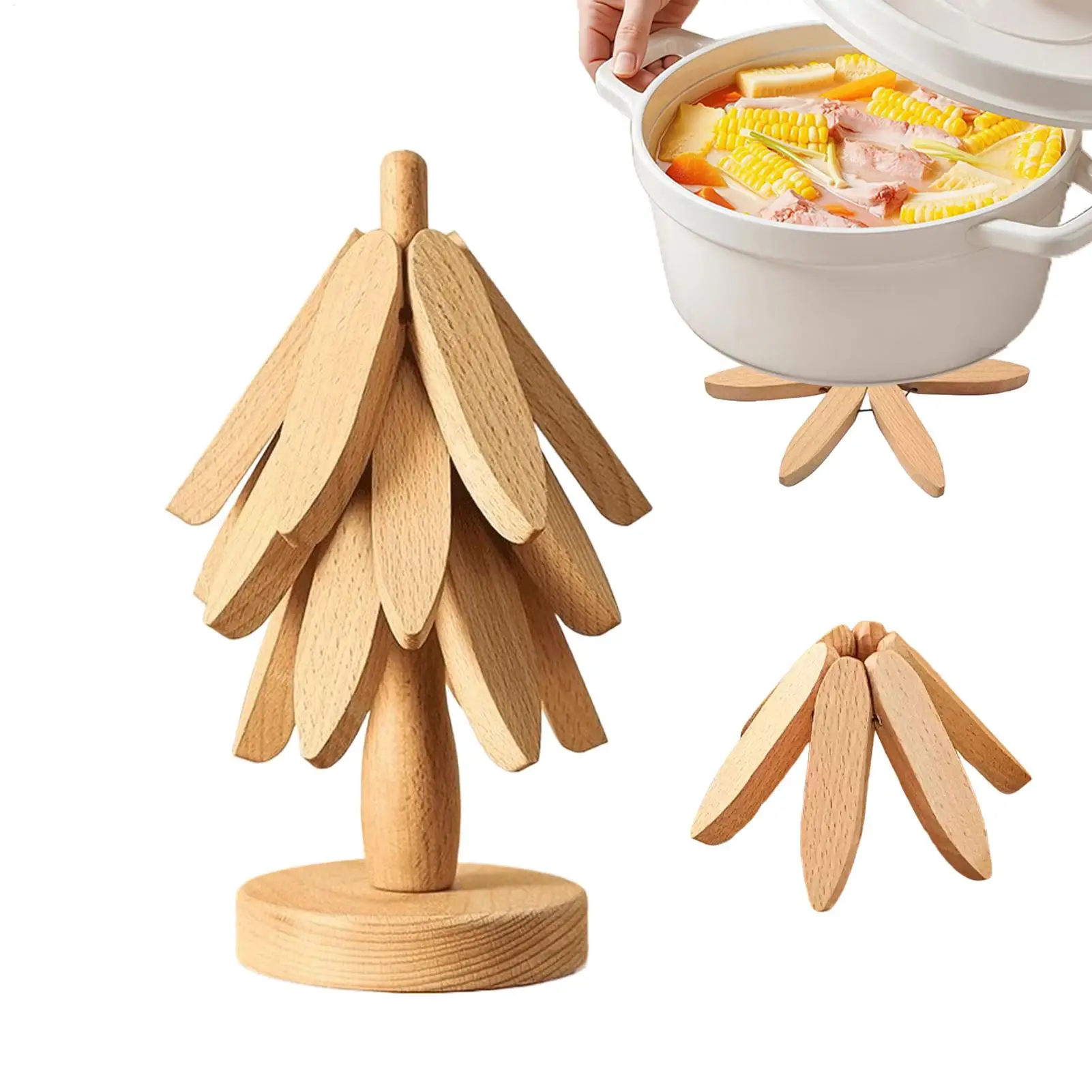 Tree Shaped Tripod Set Anti-scald Table Pad Non-slip Coaster High Temperature Resistant Placemat For Home Kitchen Wood Placemats