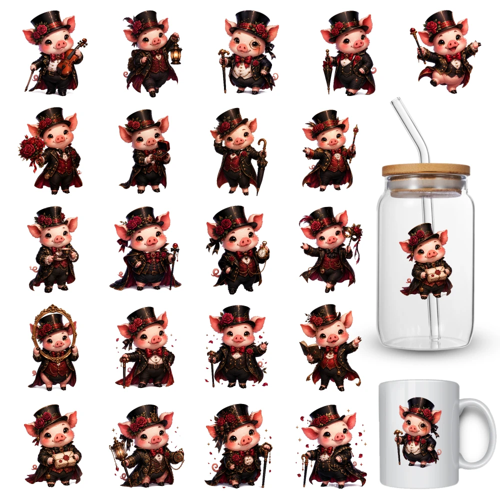 21 Pcs Pig UV DTF Stickers DIY Water Bottle Glass for 16 oz Tumbler Waterproof Decals