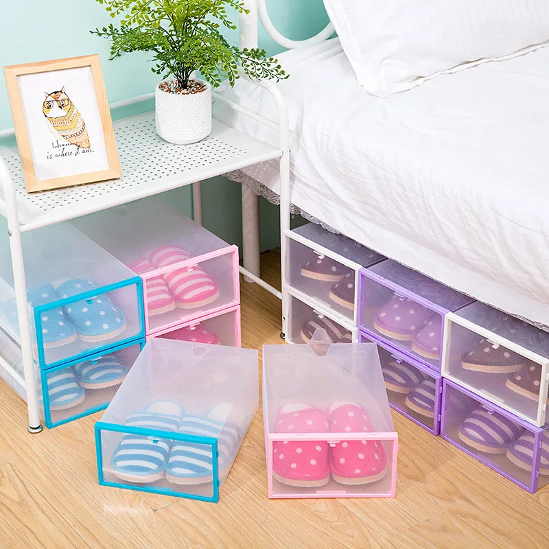 1/3PCS Colored Frame Transparent Drawer Style Shoe Box, Removable Shoe Storage Box, Easy Combination, Transparent And Visible