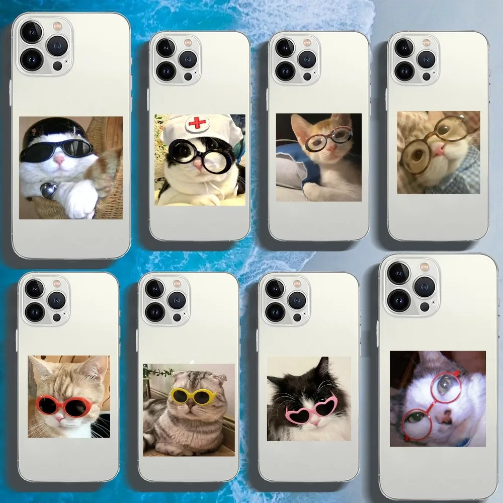 

Cute Spectacled Kitten Phone Case For Iphone 16 15 11 13 14 Pro Max 7 8 Plus X Xr Xs Max Se2020 12mini Transparent Cover