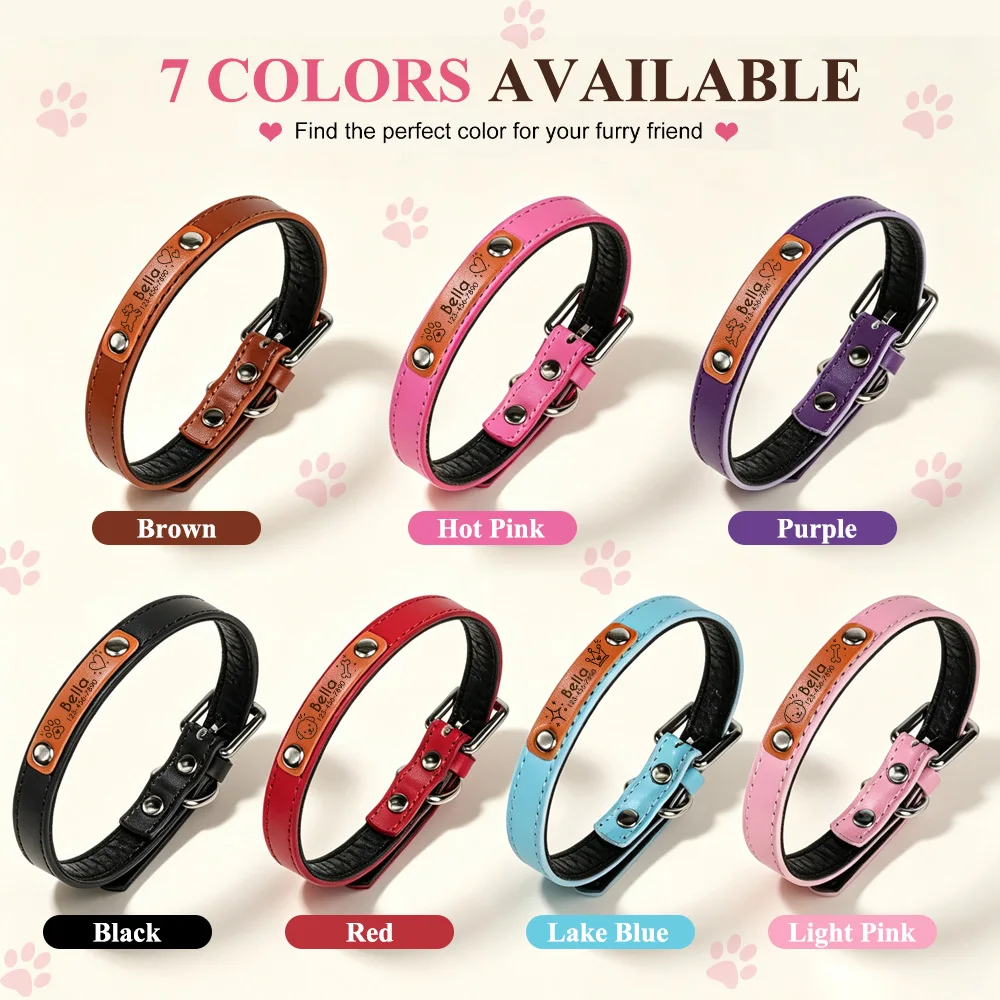 7Colors Customized Dog Collar Soft Padded Puppy Necklace New type of engraving Pet Collar Cute for Small Medium Dogs Yorkshire