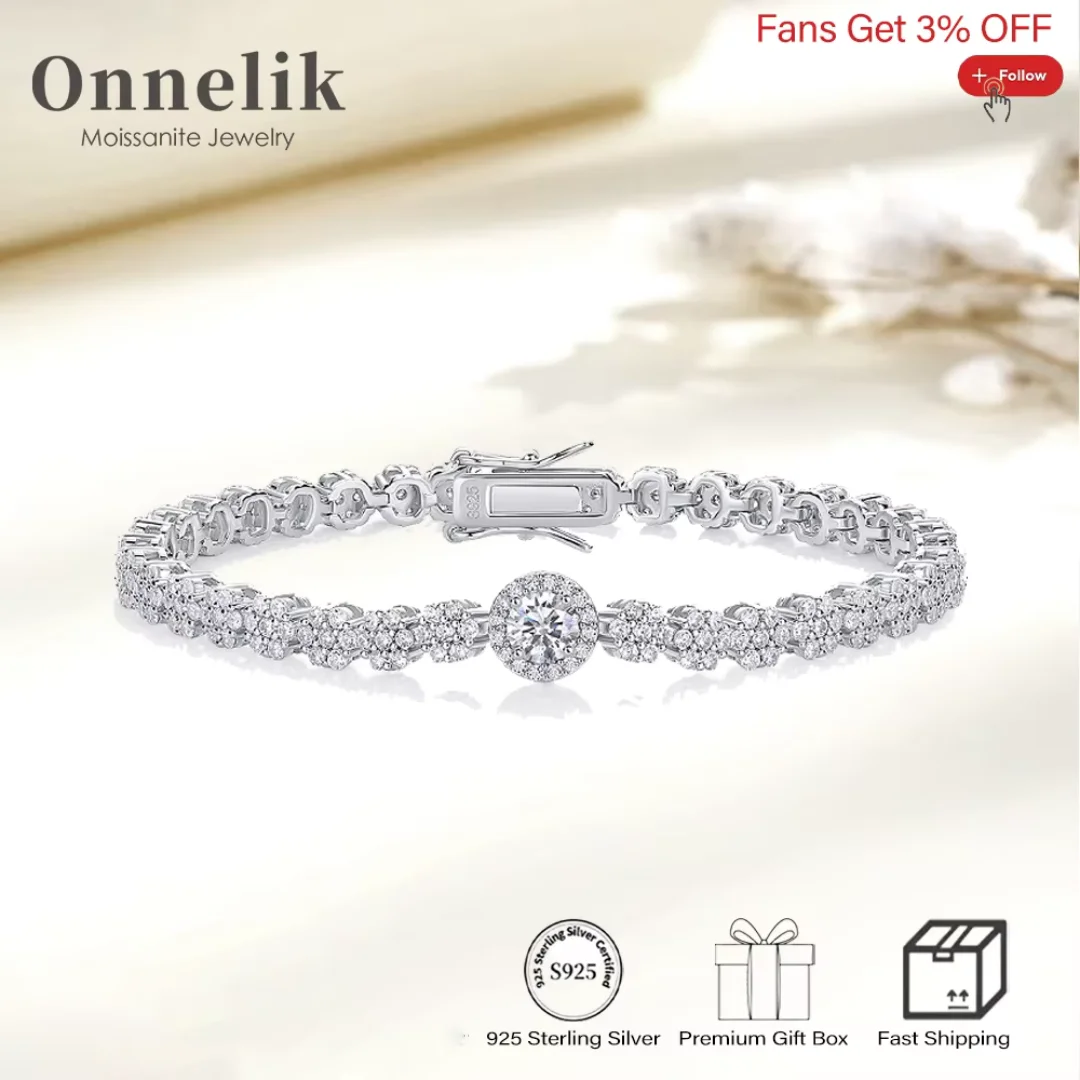 

Onnelik, все отличные браслеты из муассанита, 100% S925, серебро, лабораторный бриллиант для женщин, свадьба, день рождения, ювелирные украшения
