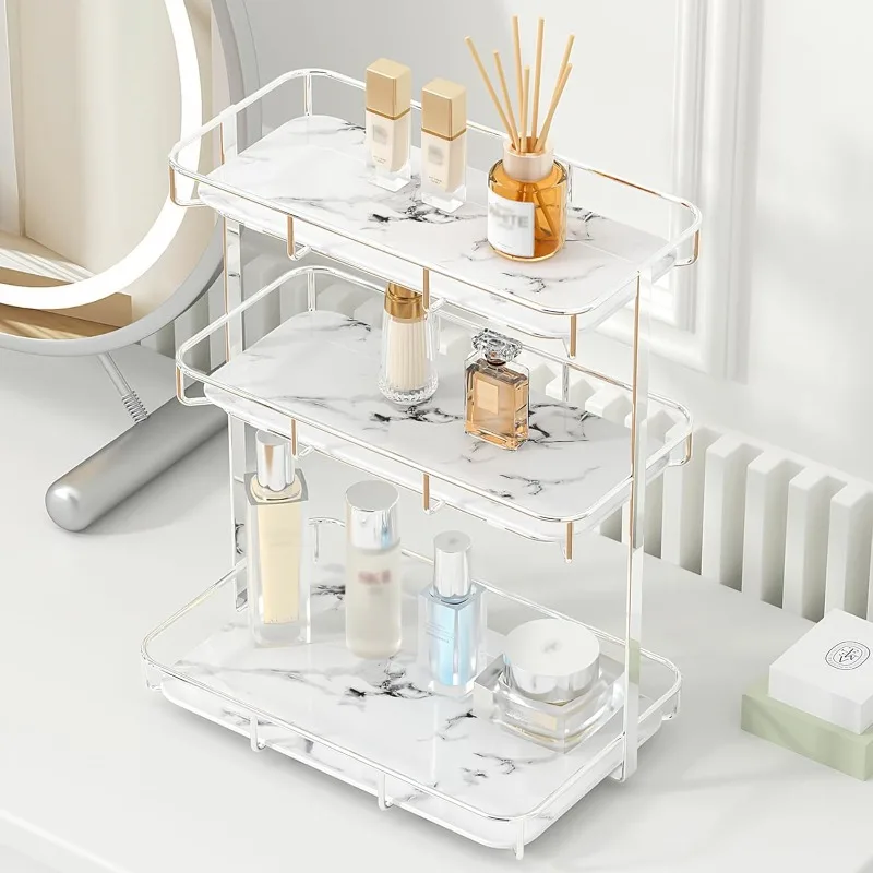 Bathroom Storage Rack Cosmetic Storage Rack Dressing Table Tray Dressing Table Stainless Steel White Marble Ceramic Tray