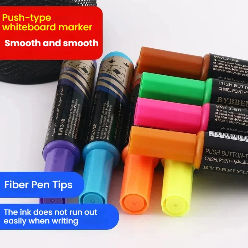8-Piece Set of Press-Type Erasable Whiteboard Markers, Teacher's Water-Based Black Non-Toxic Colored Red and Blue Blackboard Markers, Easy-To-Erase Short Thick Tip Markers, Erasable Whiteboard Pens, Mini Portable Marking Pens