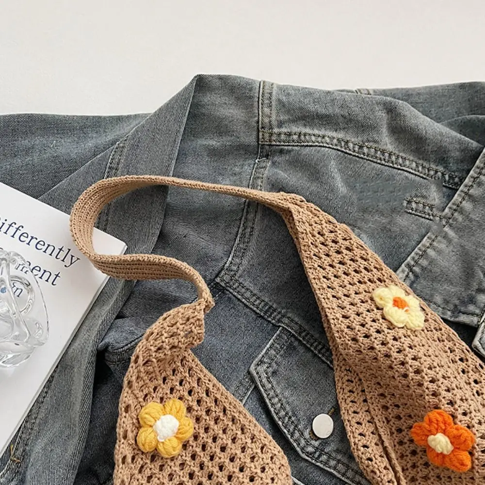 

Hollow Out Flower Thread Woven Bag Tote Bag Beach Handbag Beach Bag Bohemian Style Large Capacity Hollow Shoulder Bag Holiday