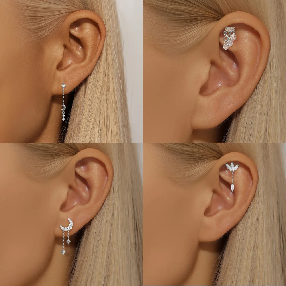 CANNER 1pc 925 Silver Horse Eye Stars Flower studs For Women 18K Gold Flat Head Threaded Puncture Ear Bone Ins Fine Jewelry