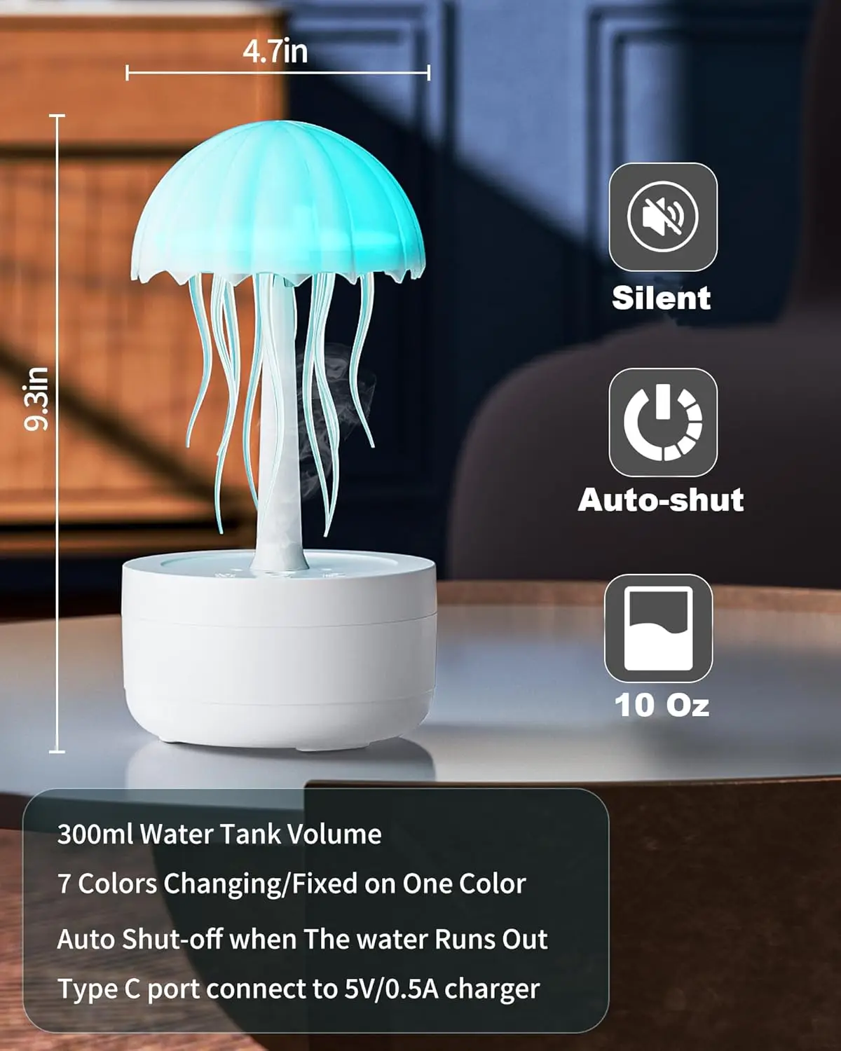 Méduse dessin animé Nihgt lumière RGB commande vocale méduse lampe de chevet type-c LED lampe de nuit mis à niveau Bluetooth humidificateur modèle