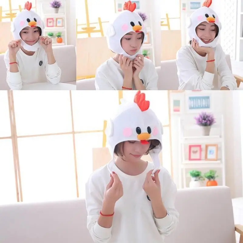 الجدة مضحك الكرتون الدجاج الحيوان أفخم قبعة دمية محشوة غطاء الرأس الكامل قبعة تأثيري حلي مهرجان حفلة صور الدعائم 49MB #4