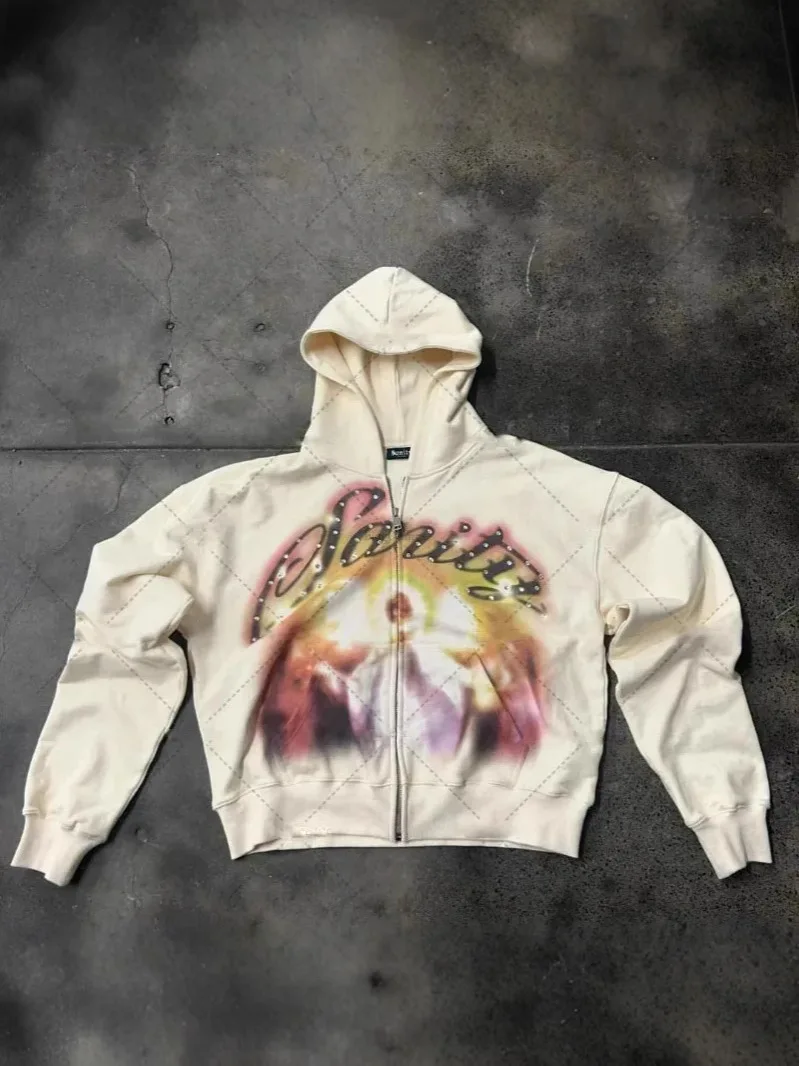 Letter print, hot stamping, hip-hop, personalized street style, men's and women's loose hoodie, zipper sweatshirt, autumn
