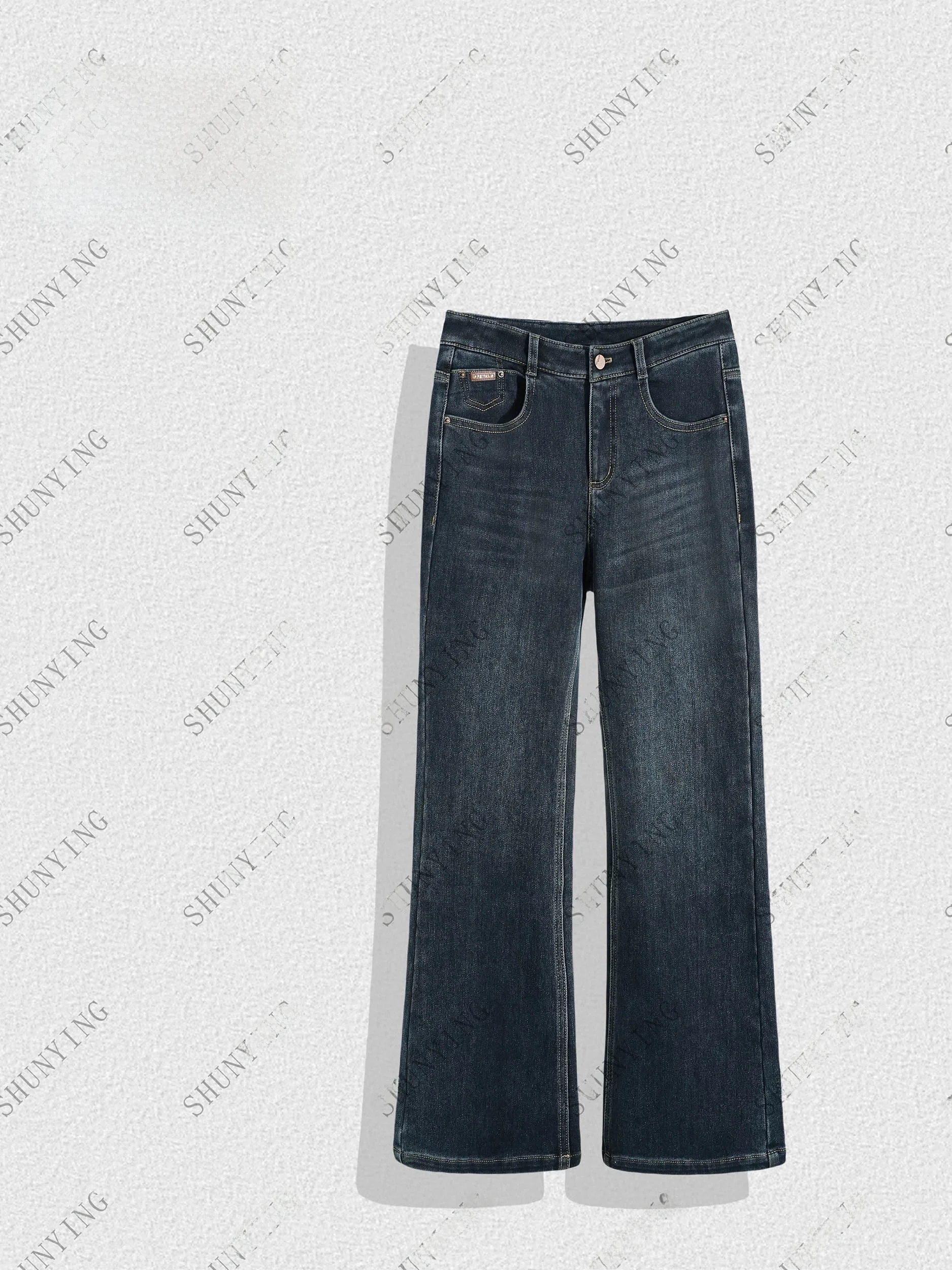 

Джинсы женские с высокой талией, расклешенные, с подкладкой, джинсовые брюки длиной 7/8, осенне-зимние, винтажные, повседневные, стройнящие