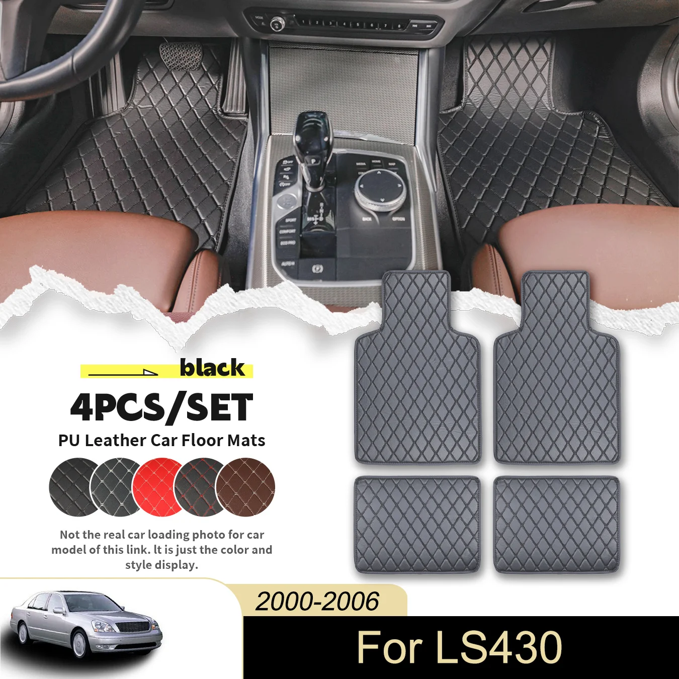 

4 шт. универсальные автомобильные коврики для LEXUS для LS430 2000-2006, искусственная кожа, водонепроницаемые и устойчивые к пятнам, легко чистится
