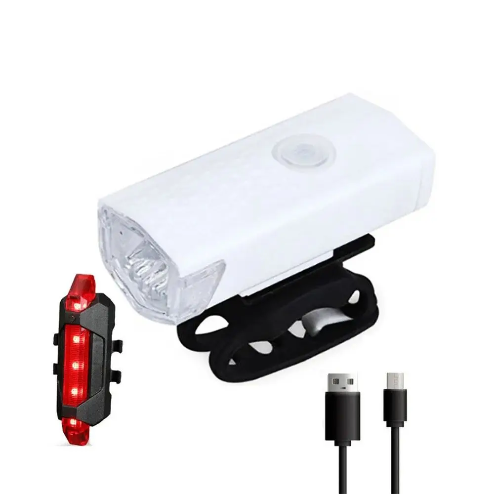 

2Pcs/Set USB Rechargeable Bike Lights Easy To Install 3 Lighting Modes Bike Headlight Tail Light Set Waterproof Black White
