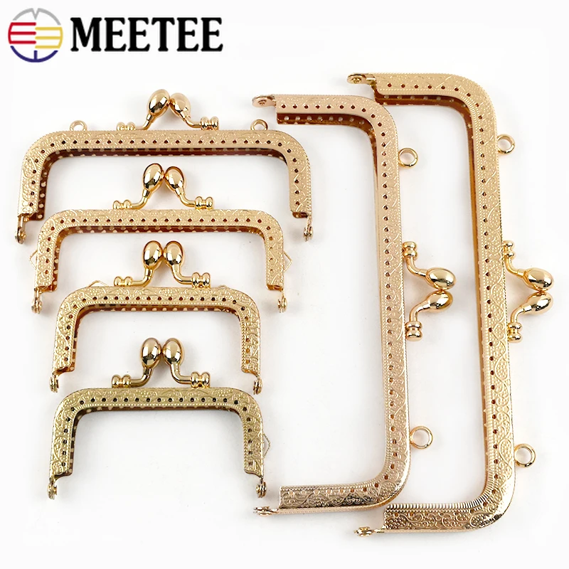 

2Pcs Meetee Square Bag Handle 85-200mm Metal Embossed Purse Framework Handbag Replacement Kiss Lock Buckle Hardware Accessories