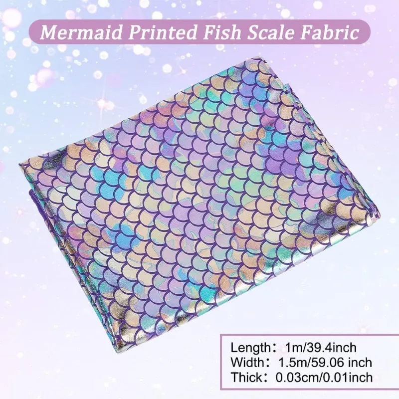 1m Mermaid Scales Fabric 39x59 inch Sparkly Purple Hologram Spandex Fish Scale Fabric Charming Illusion Color Glitter Fabric