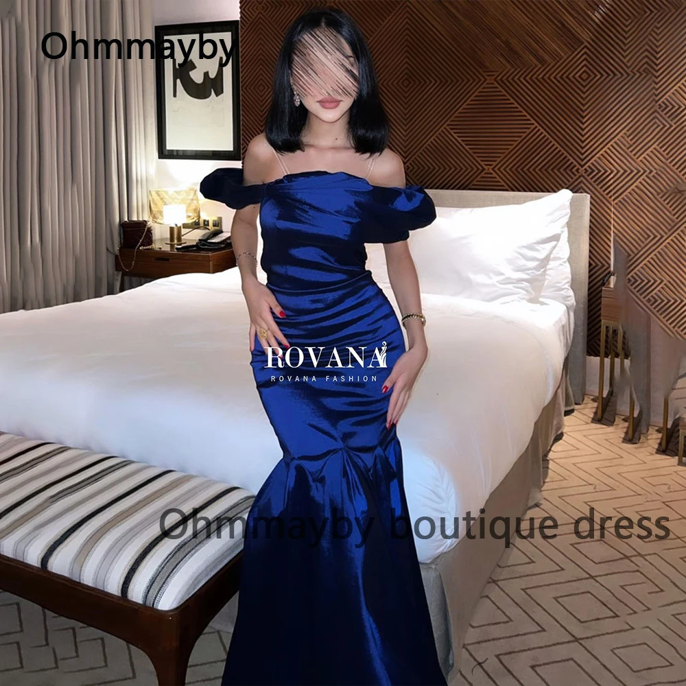 

Royal Blue Mermaid Evening Dresses Off Shoulder Satin Formal Prom Dress Arabian Dubai Occasion Party Gowns Floor Length