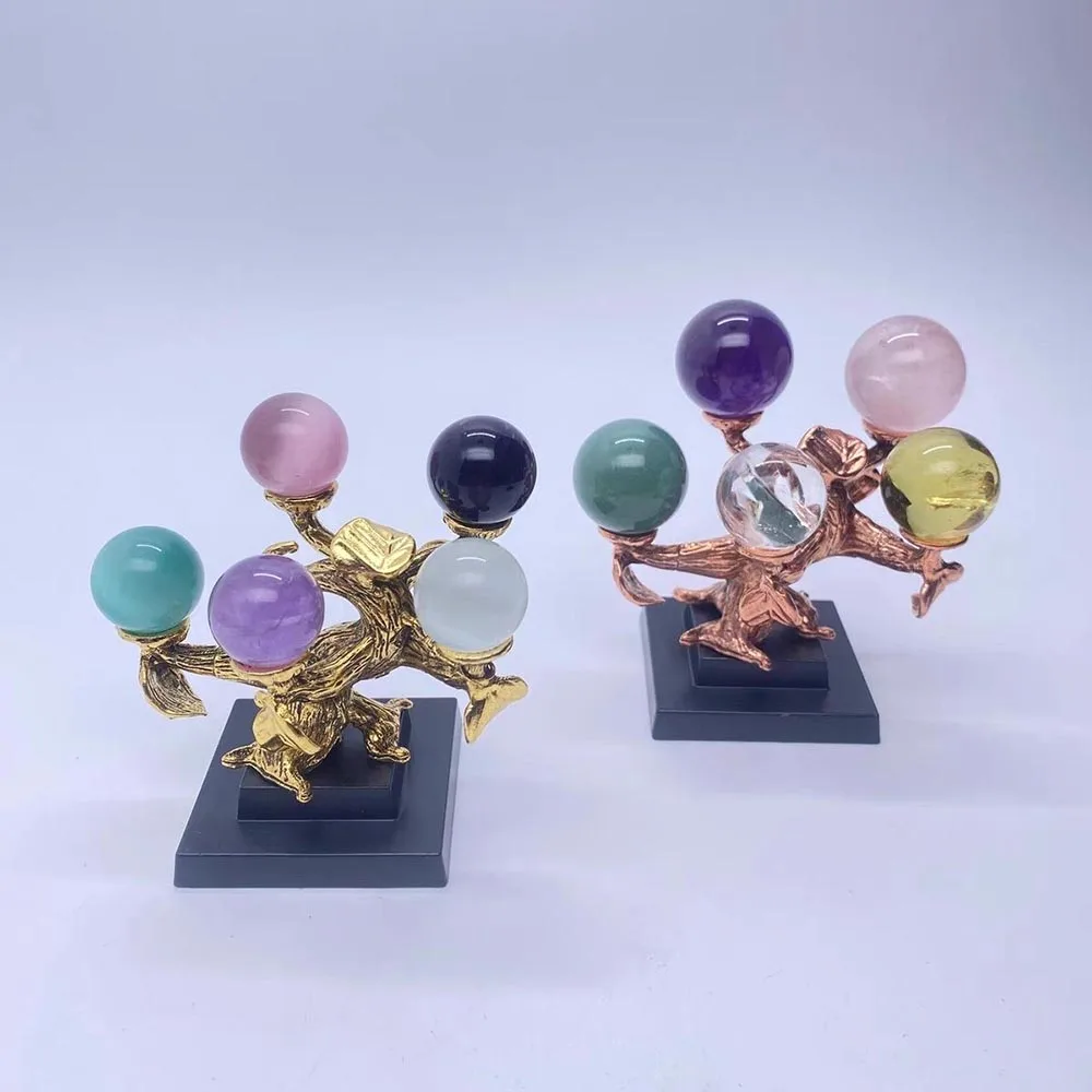 5-Position Tree Branch Crystal Ball Stand Metal Display Base Sphere Holder Mineral Specimen Gemstone Decor