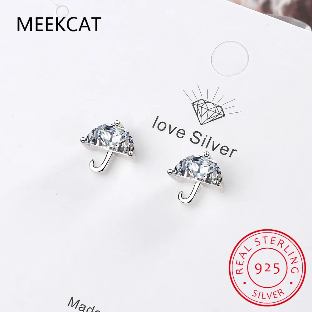 Korea Cute Inlaid Zircon Small Umbrella Stud Earrings for Women 925 Sterling Silver Fashion Simple Jewelry Brincos de Prata