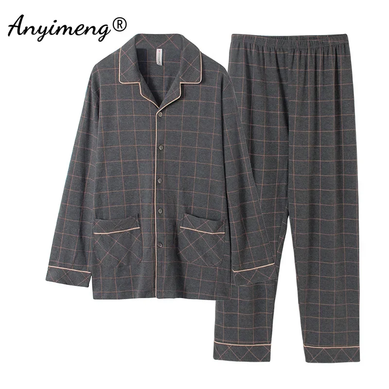 Plus Size 3xl 4xl 5xl 6xl Big Guys Pajamas for Men Large Loungewear Cardigan Plaid Fashion Homewear Fat Man's Pijamas Father Pjs