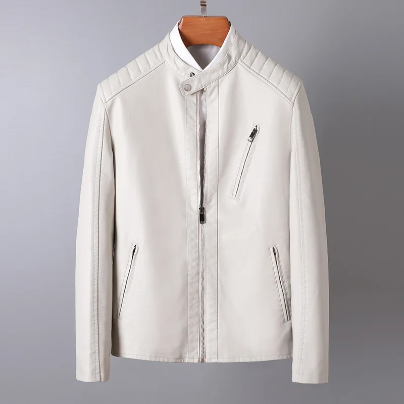 

Новые модные мужские кожаные куртки и пальто slim fit, весенние куртки из искусственной кожи, мужские однотонные повседневные тонкие кожаные куртки, размер US XL