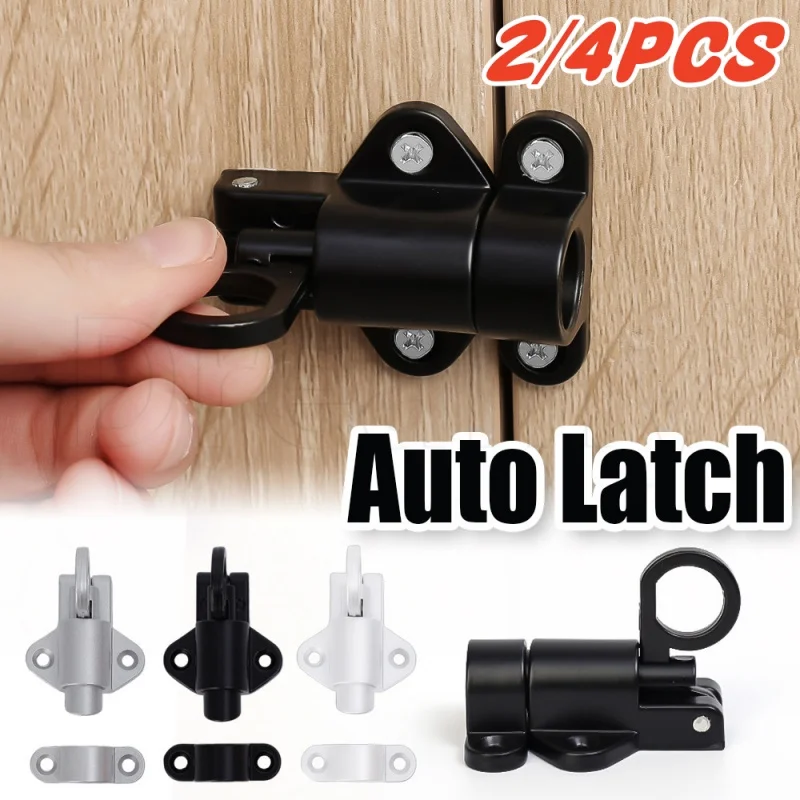 4pcs Aluminum Alloy Self-Closing Latches Window Gate Security Pull Ring Spring Bounce Door Bolt Anti-Theft Automatic Latch Lock