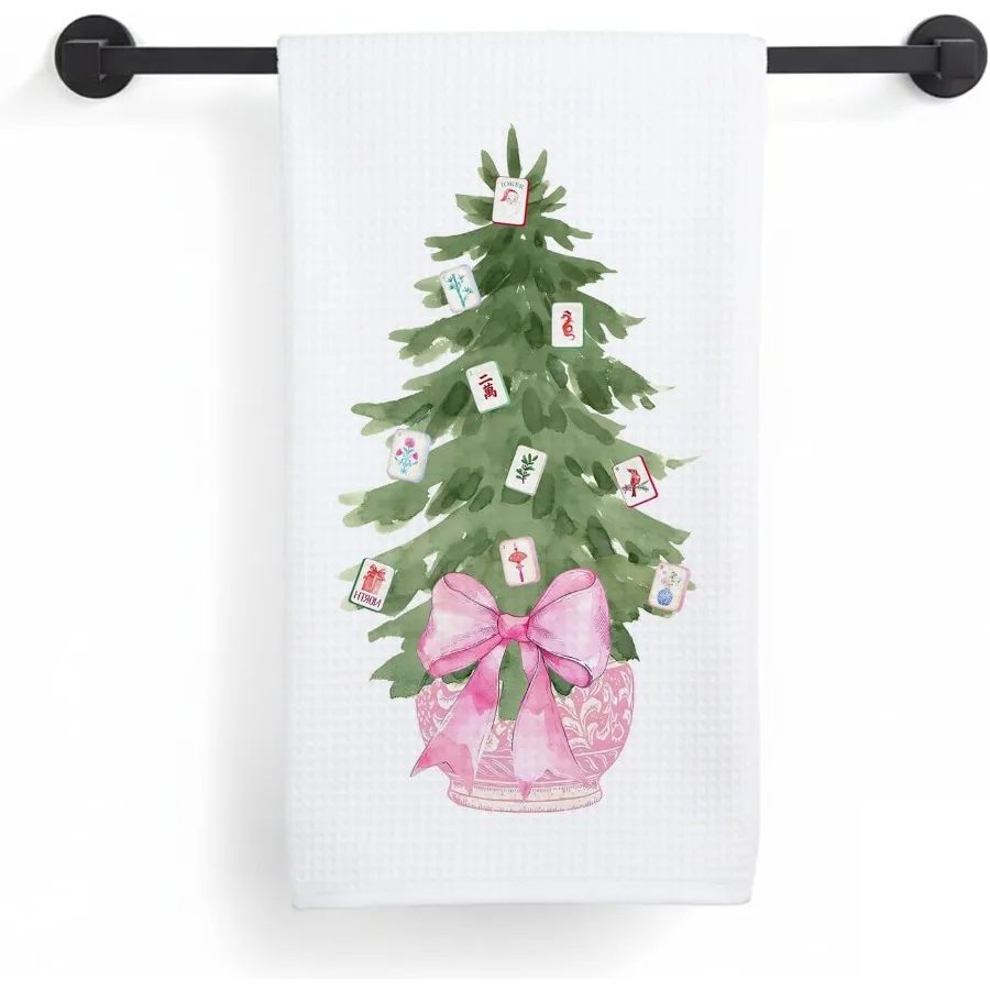 

Coquette Bow Chinoiserie Christmas Mahjong Tree Kitchen Towels Mahjong Lover Player Gts Dish Tea Towels Preppy Xmas Tree Decora