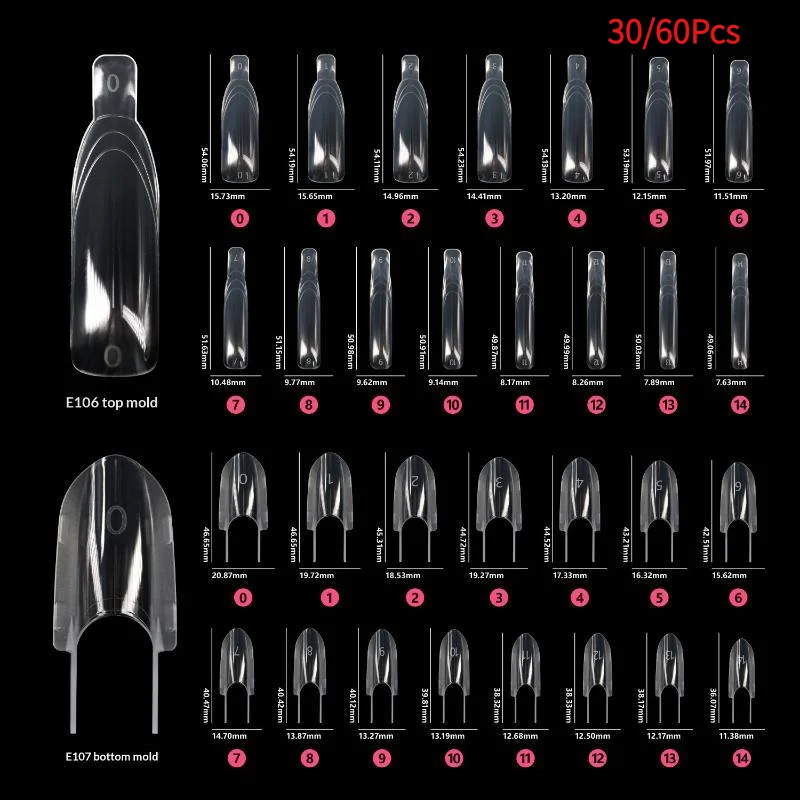 30/60Pcs Nail Clear Rocket Shape Sandwich Dual Nail Forms Reusable Full Cover Dual Nail Molds Top & Bottom Quickly Extend Nails.