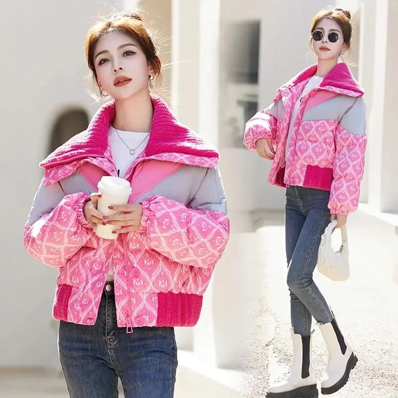 

New Fashion Winter Jacket Women Parkas Sense of Design Knitted Splicing Down Cotton Coat Female Short Thicken Warm Overcoat