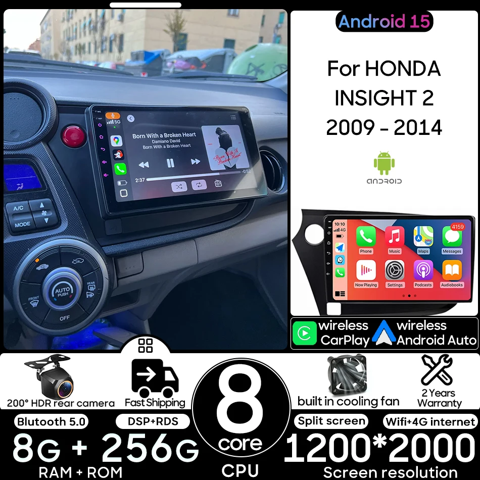 

Android 15 Car Multimedia Player Head Unit For HONDA INSIGHT 2 2009 2010 - 2014 LHD/RHD CarPlay Auto Video Audio Stereo No 2din