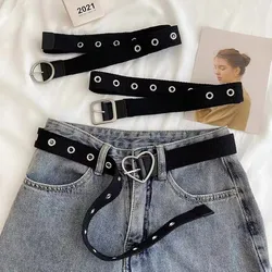 Belt for women in summer, Korean hollowed out full body with holes paired with jeans, student canvas, black, simple, non perfora
