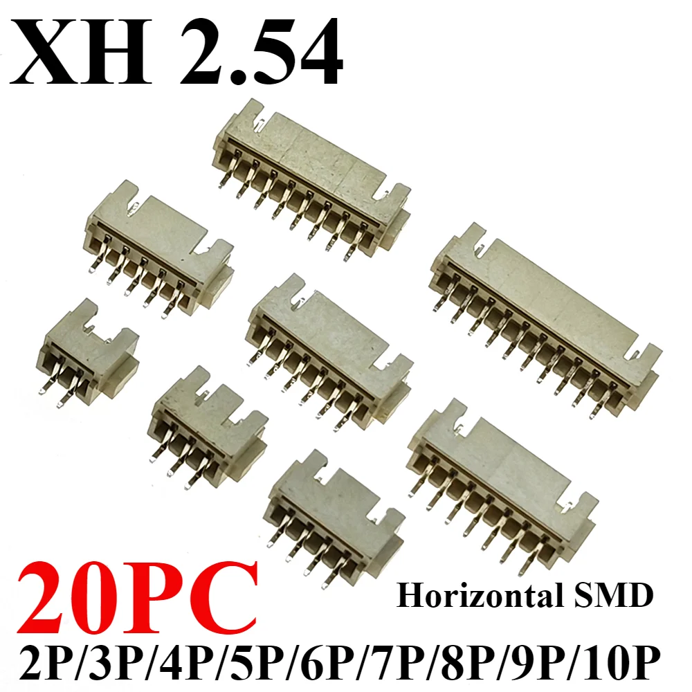 

20PC XH 2.54mm Spacing Connector Horizontal SMD Socket 2P/3P/4P/5P/6P/7P/8P/9P/10P 2.54 mm Pitch Patch Plug Connector