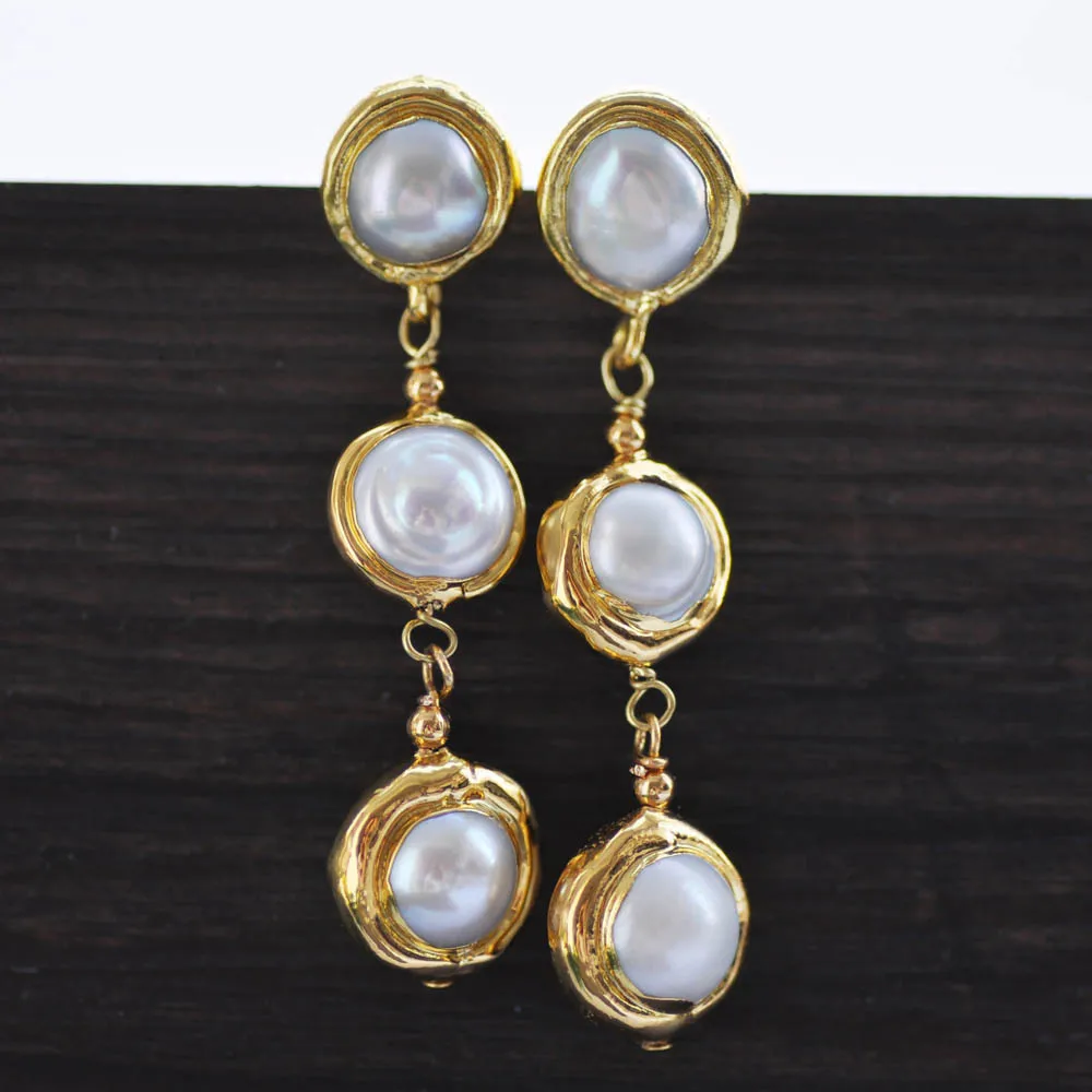 

MTC·STARZ 14mm White Round Freshwater Pearl Dangle Earring (Z10371 )