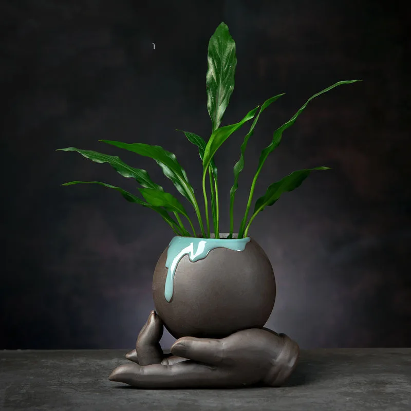 

Creative Ceramic Flowerpot Green Luo Copper Coin Grass Hydroponic Flowerpot Home Decoration Plant Container Handicraft Gift