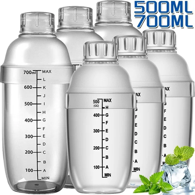 500/700ML Plastic Cocktail Shaker with Scale Transparent Shake Cups Wine Barware Drink Mixer Shakers Bottles Home Bar Utensils