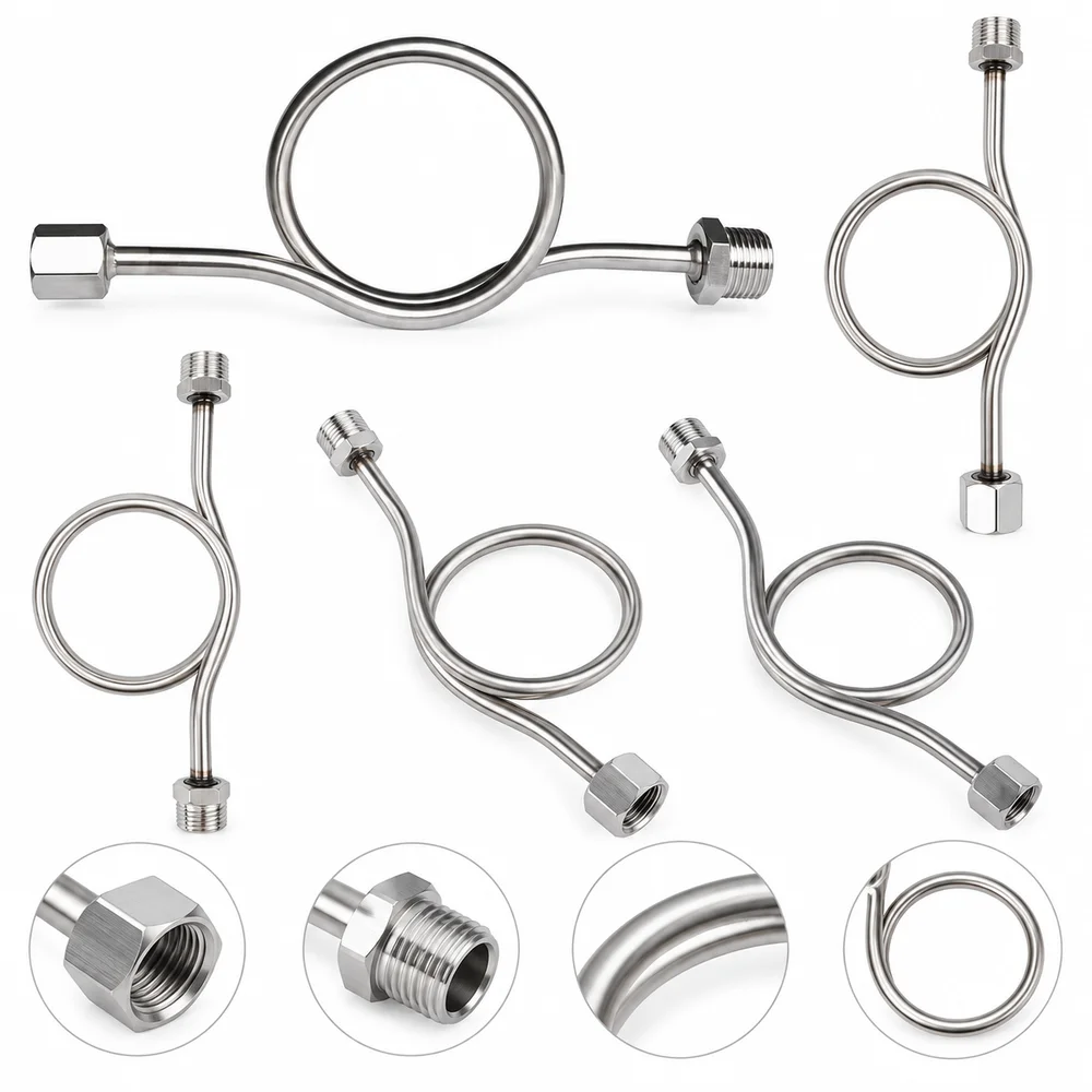 201 Stainless Steel Buffer Tube Bent Tube Structure Threaded Connection Condensation Elbow Metal Fitting Corrosion Resistant