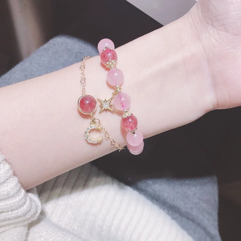 

2024 pink Rose Quartz Strawberry Transfer Star Bracelet women's Day march 8 Gift souvenirs wedding gifts for guests party favors