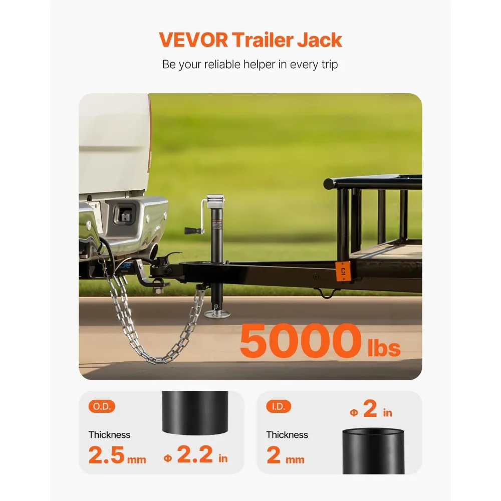 5000 Pound Capacity A-Frame Trailer Jack with 15 Inches Vertical Movement and Adjustable Legs for Various Trailer Types