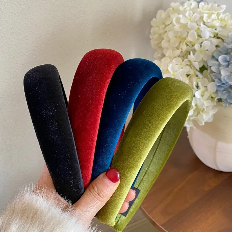 Diademas de Terciopelo Coreanas para Mujer, Diadema Ancha para Niñas, Color Sólido cinta de pelo, Diademas de Esponja, Elegantes muñequera skincare Accesorios para el Cabello