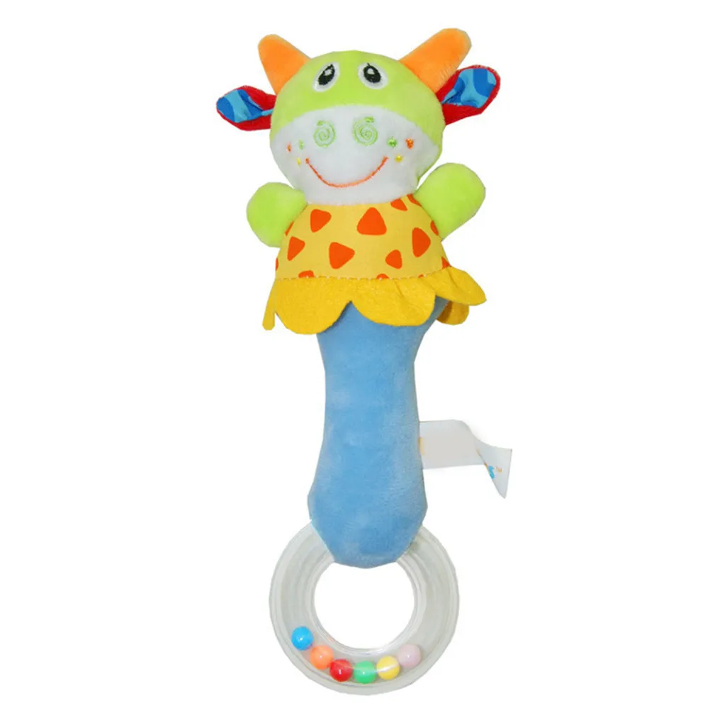 

4Pcs Baby Hand Rattle Squeaker Sticks Soft Premium Fabric Infant Developmental Animal Set Lion Cat Elephant Calf Infant Play