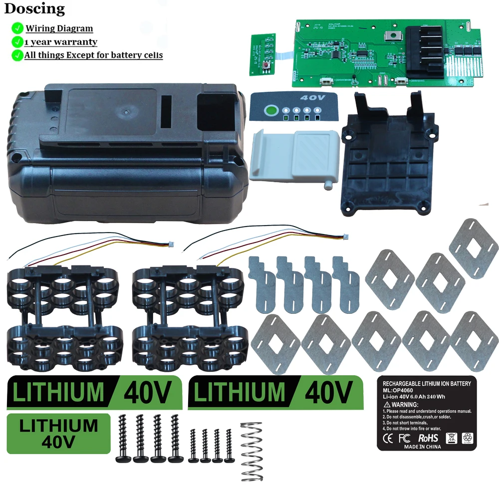 OP4060 40V 6.0Ah label Li-Ion Battery Case PCB BMS For Ryobi DIY OP4050 OP4030 OP4026 RY40200 OP4040 RY40430 RY40770 RY40440