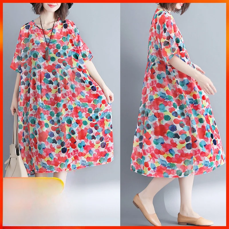 

Летняя женская юбка миди больших размеров из шифона в горошек, расклешенная, А-силуэт, корейский стиль, для офиса