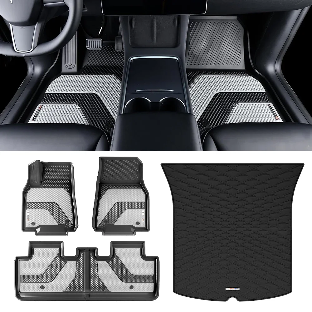 Floor Mats Cargo Liners for Tesla Model Y 2020 - 2024 2025 Model 3 Highland All Weather TPE Floor Liner Trunk Mat Black Gray Two