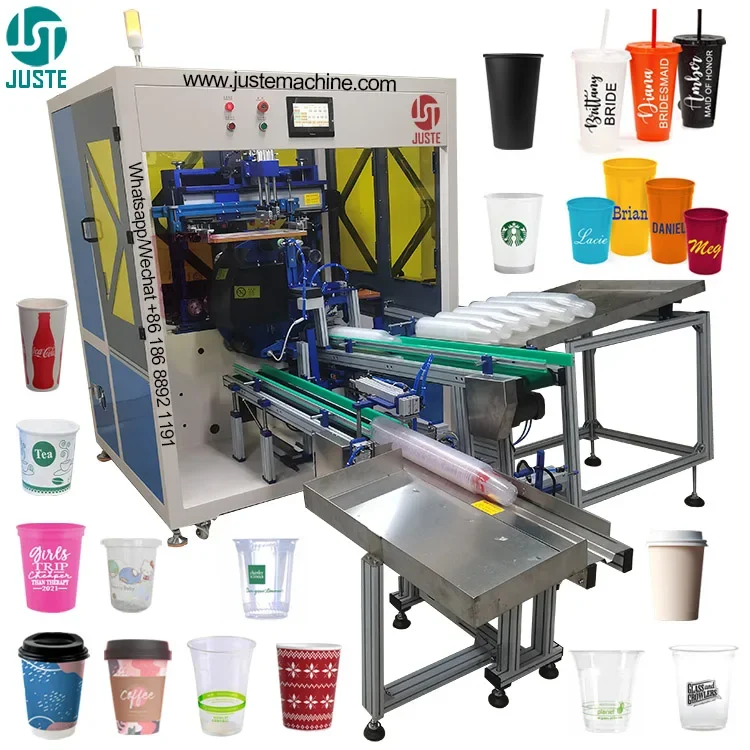 Full Auto Circular Cup Screen Printer Plastic Cup Round Bottle Gel Polish Bottle Silk 6 Color Station Screen Printing Machine