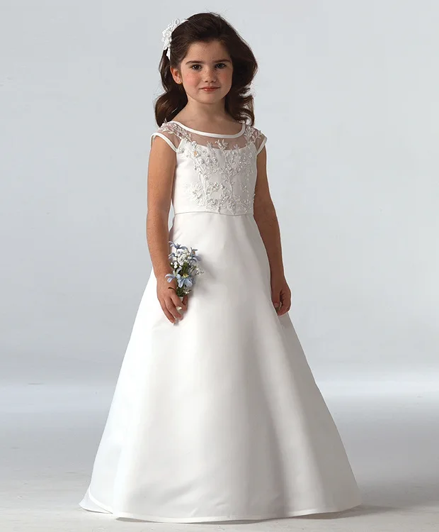 

Cute Flower Girl Dresses For Weddings A-line Cap Sleeves Appliques Tutu Long First Communion Dresses Little Girl