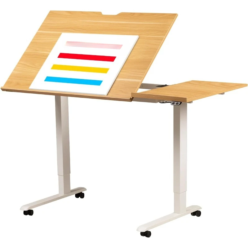 

Electric Adjustable Drafting Table - 31" to 52" Height Drawing Desk with Rolling Wheels - 40x27 Tiltable Tabletop