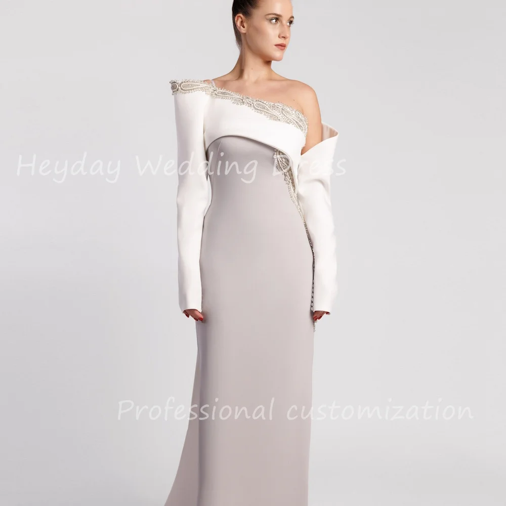 Heyday Pretty Dress Customized Beads Straight Off-the-shoulder Formal Evening Dress Crepe Floor Length Party Dress For Women
